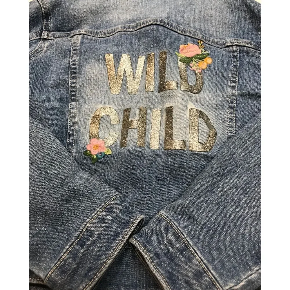 Arizona Jean jacket girls small Denim long‎ sleeve Jack embroidery floral child